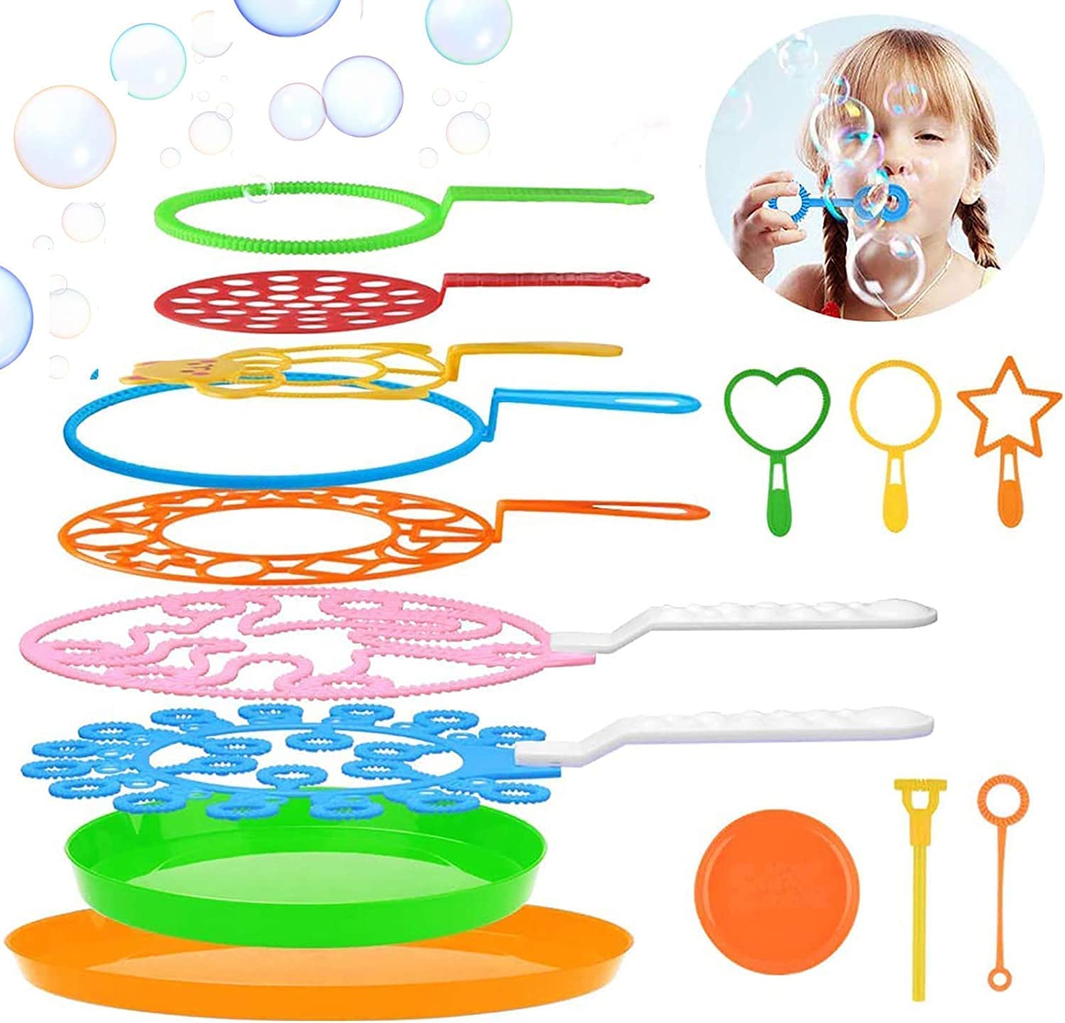 Party with Emma Bubble Wands Set - Big Bubbles Wand Funny Bubbles Maker Tray Nice for Outdoor Playtime & Birthday & Games Suitable for All Age People