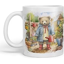 Vixar Teddy Bear Gardener Women Garden Ceramic Mug Coloured Mug Cup Gift Birthday Work Office Tea Coffee White