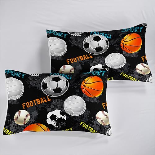 Miniatura 4 de Juego de edredón deportivo tamaño individual, juego de ropa de cama de 3 piezas para fútbol, baloncesto, béisbol, edredón para niños con fundas de