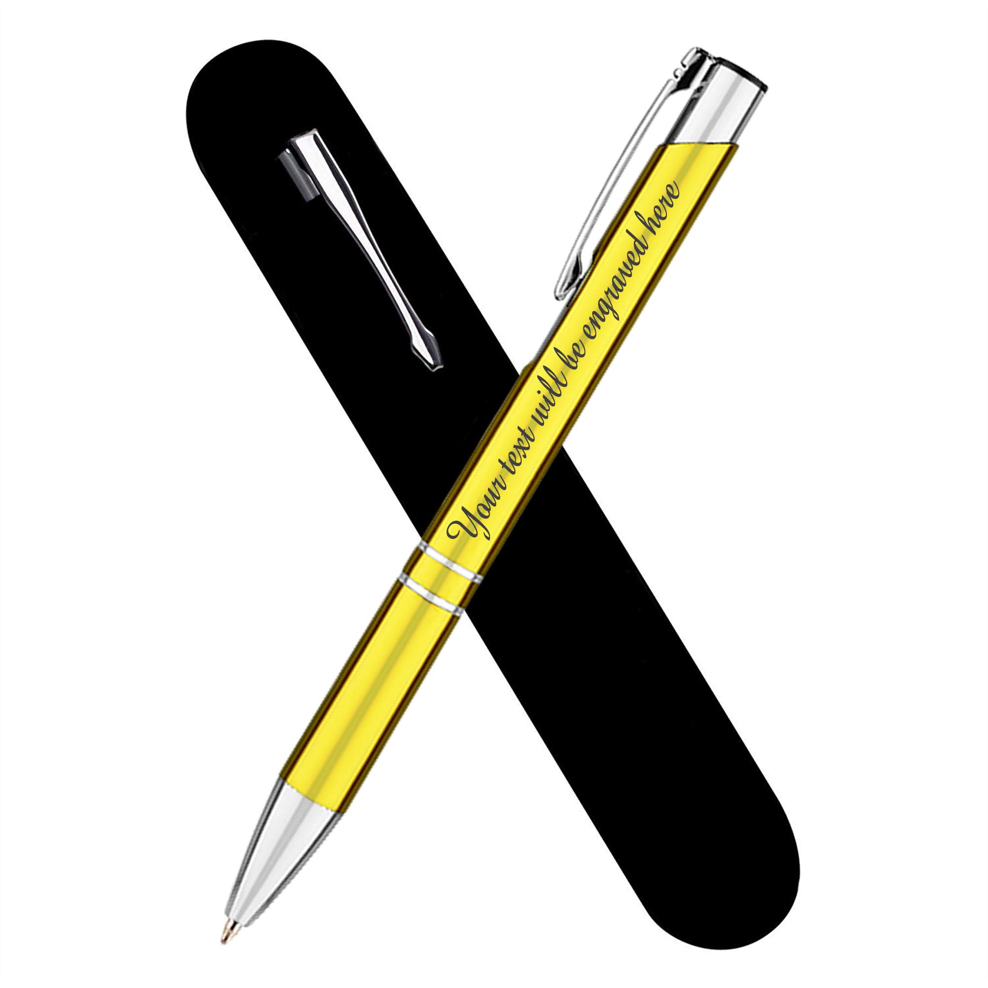 Personalised Engraved Yellow Metal Ballpoint Pen in a Velvet Pouch with Blue plus Black Ink Refill - Personalised Gifts For Anniversary, Christmas - Enter Your Custom Text — image 1