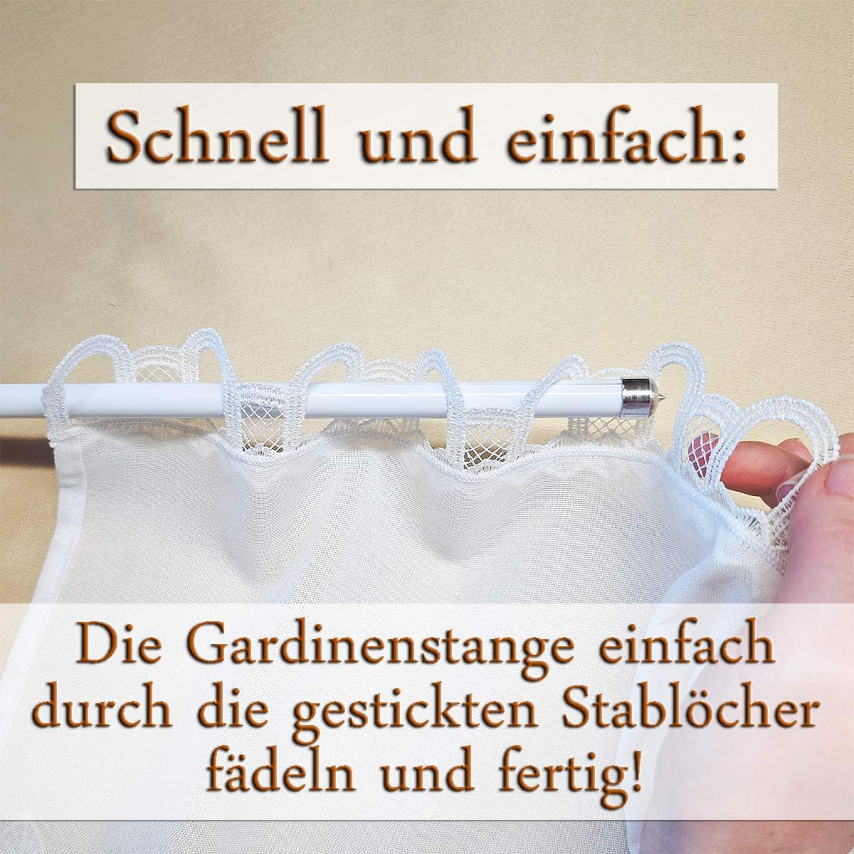 Feenhaus-Spitzengardine Jolanda Vogtländische Spitze in Natur | Landhaus-Scheibengardine mit Blumen-Muster | klassischer Scheibenhänger handgefertigt | Bistrogardine Höhe x Breite 50 x 132 cm