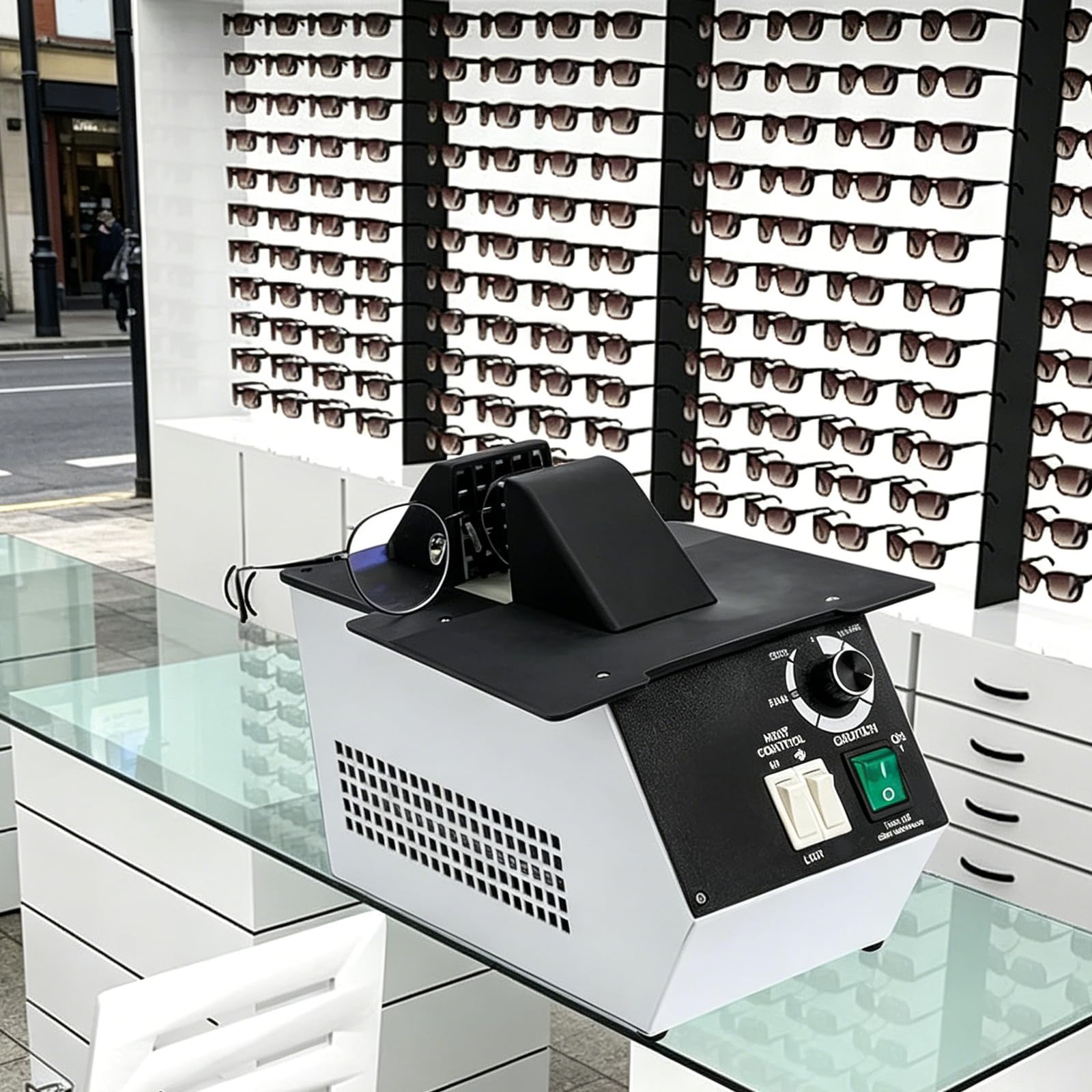 Equipo de calefacción para gafas, calentador de temperatura ajustable de 1500 W para marcos de gafas ópticas, cambio de calor y frío para marcos de gafas y resina no metálica