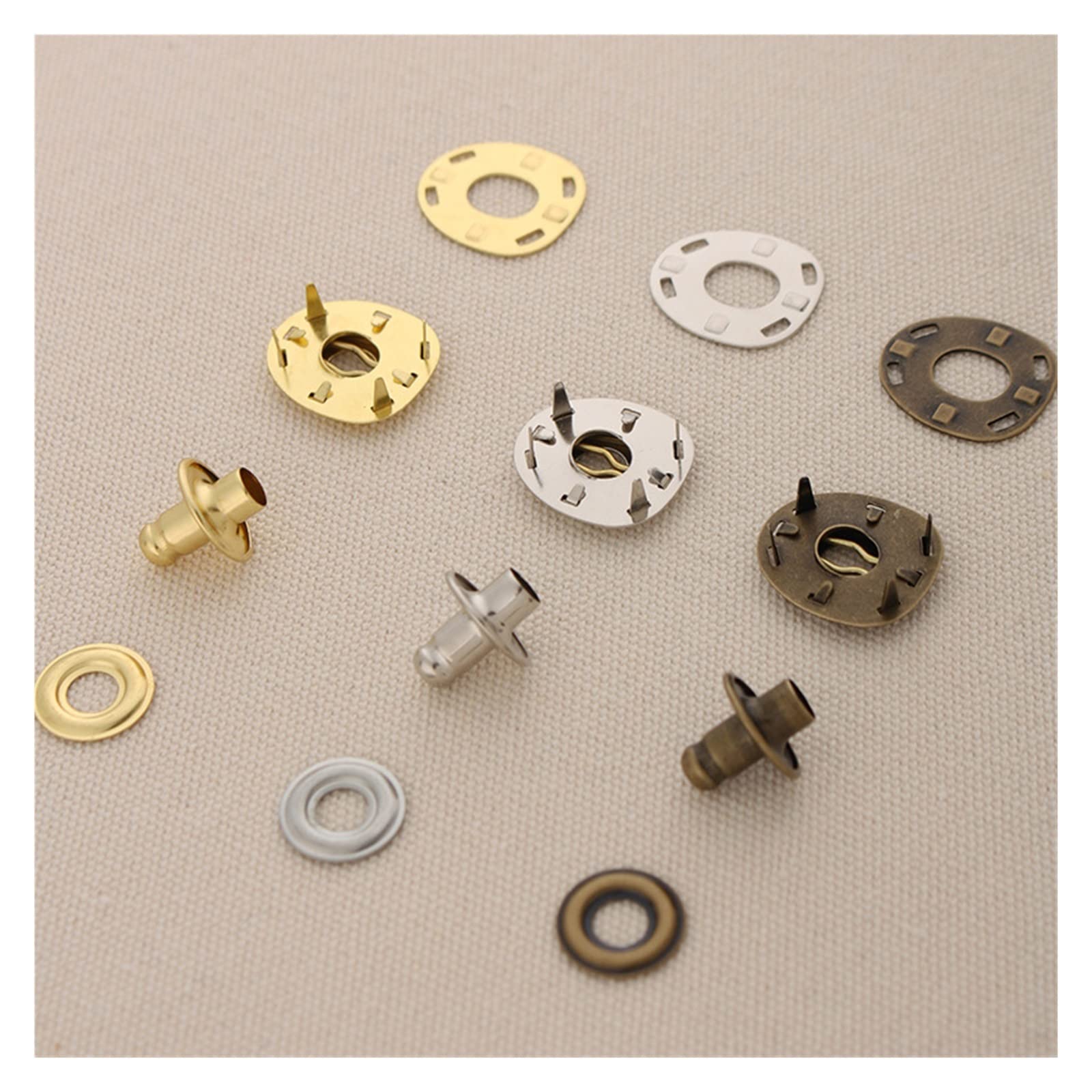 KIHENE 10 set bottoni automatici in metallo bottoni automatici in oro argento for cucire abiti artigianali in pelle jeans accessori fatti a mano fai da te bottone a pressione (Color : Antique Brass)