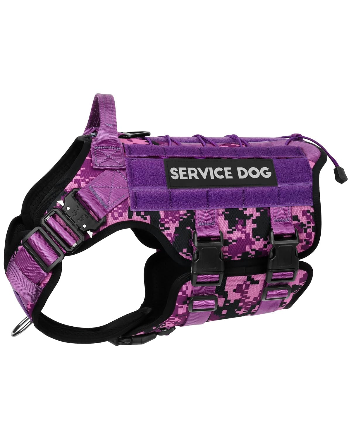 PETNANNY Tactical Service Dog Vest - No-Pull Emotional Support Harness with Hook & Loop Patches & Molle System for Training & Hunting (Purple Camo, Medium)
