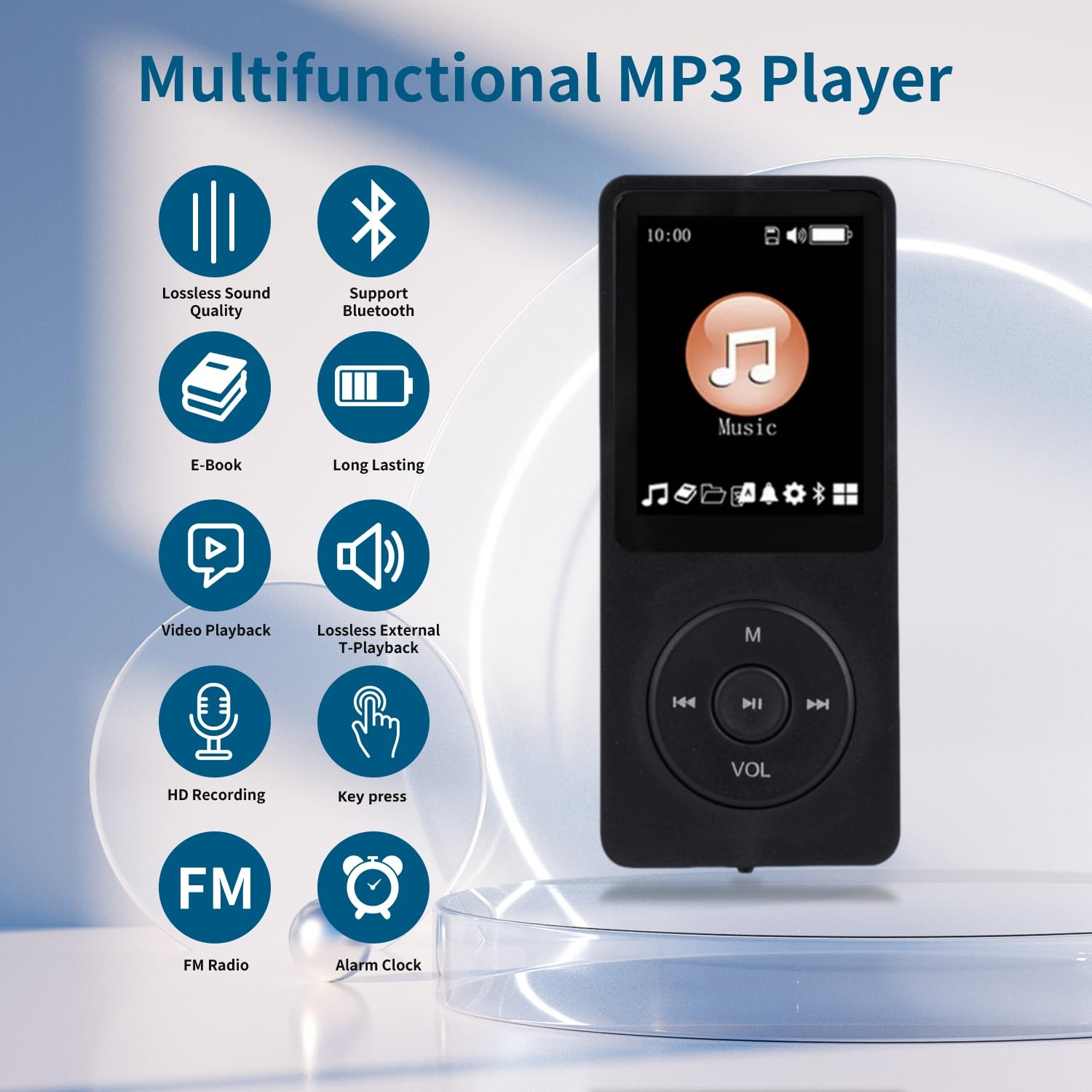 MP3 Player with Bluetooth 5.2 HiFi Sound, with Built-in Speaker/FM Radio/Voice Recorder/E-Book, Lossless Sound Multifunctional Mini Design Ideal for Sport Running (Earphones Included)