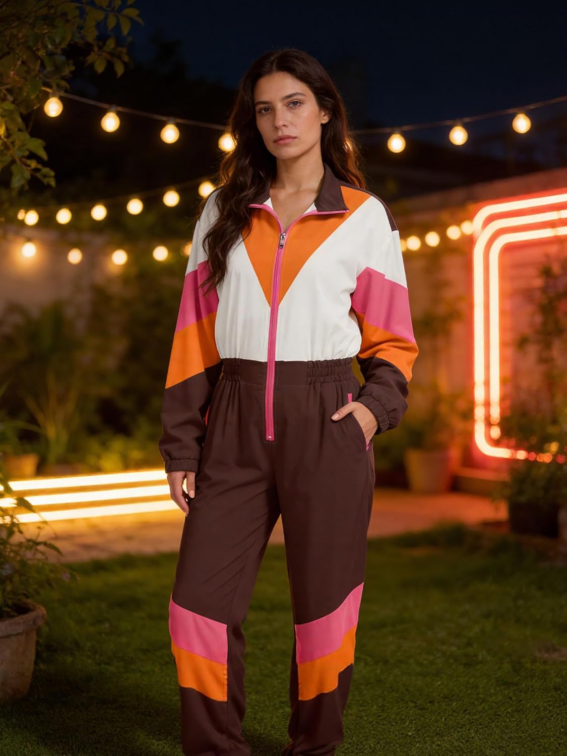 UOUA 80s Outfit for Women 90s Costume Jumpsuits Long Sleeves Windbreaker One Piece Party Tracksuit - Image 5