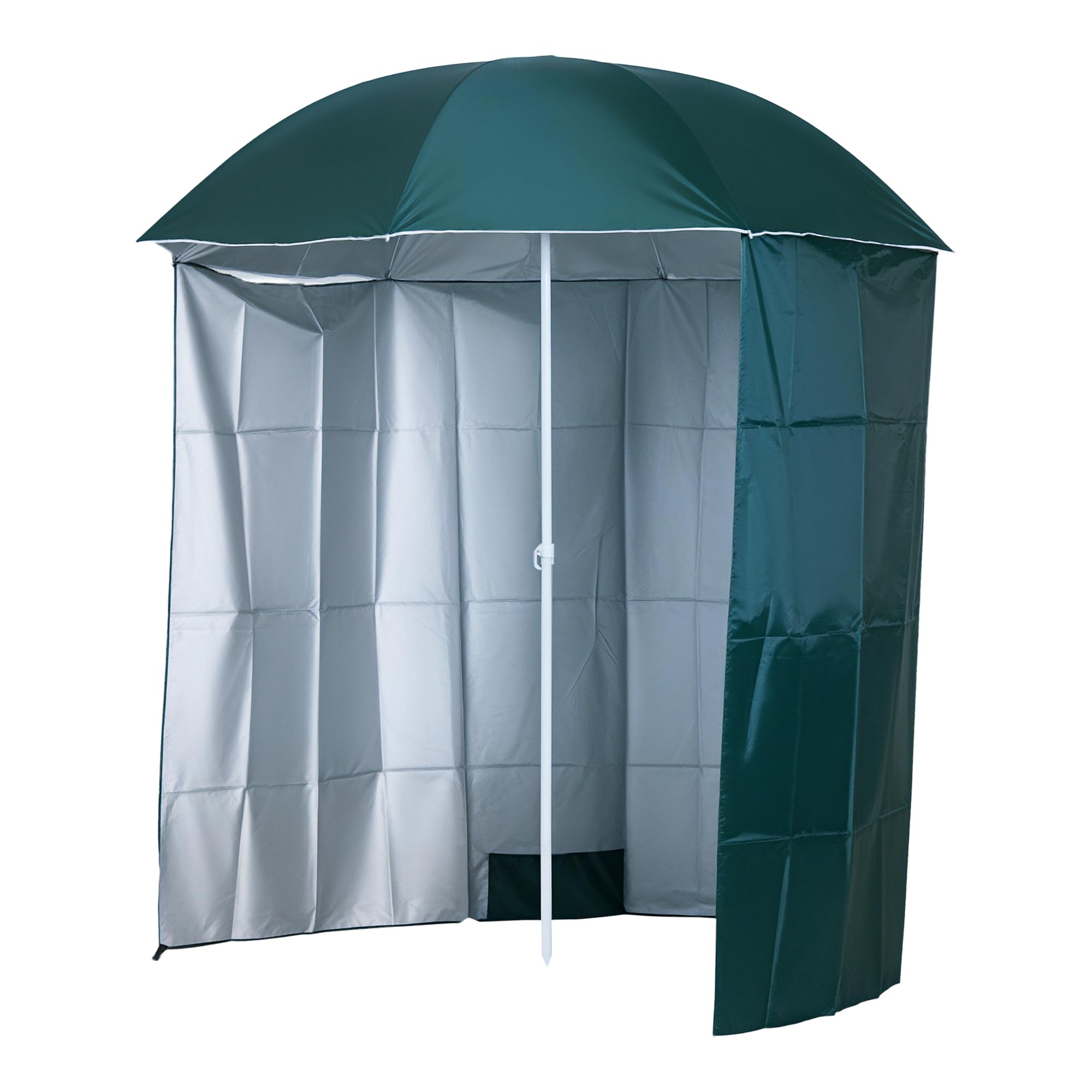 Outsunny Ombrellone da Spiaggia Ø2.2x2.2 m con Tendina Laterale, Sacchi per Sabbia e Picchetti