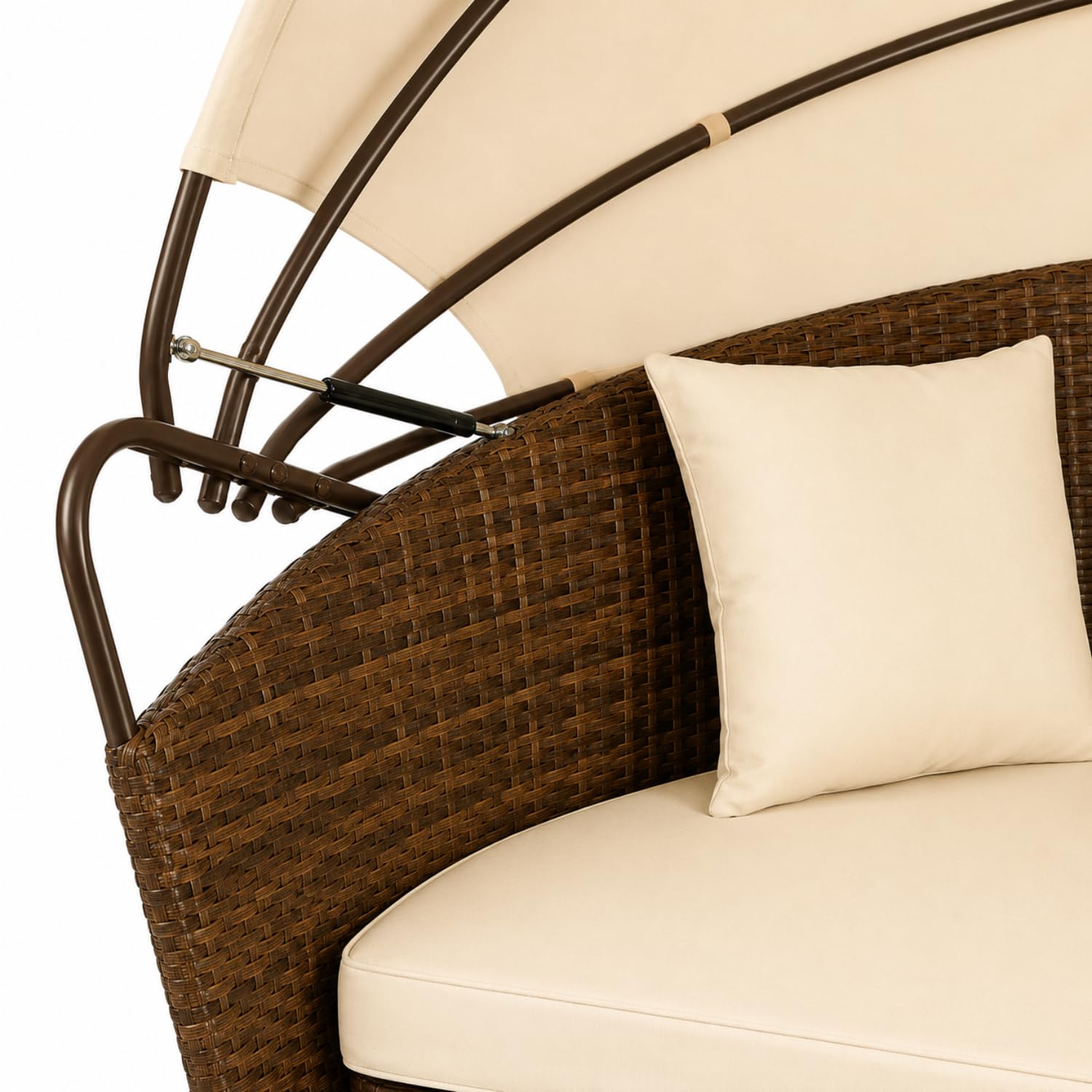 MEGAOFFERTE Isola Prendisole Modulare In Polyrattan Con Tettuccio Parasole Divano Da Giardino Trasformabile Con Tavolino Integrato 4 Cuscini Telaio In Acciaio Resistente Ai Raggi UV Beige E Marrone