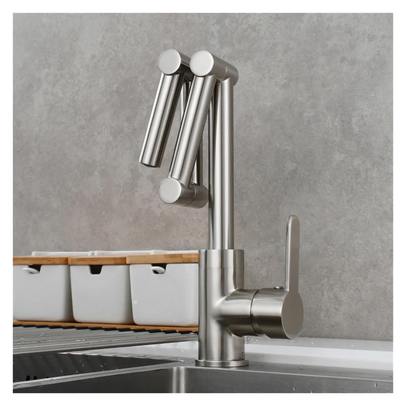 Grifos mezcladores para Fregadero Grifo de Cocina Plegable Tres Secciones con Brazo articulado Agua Caliente y fría (1 función Titanio)