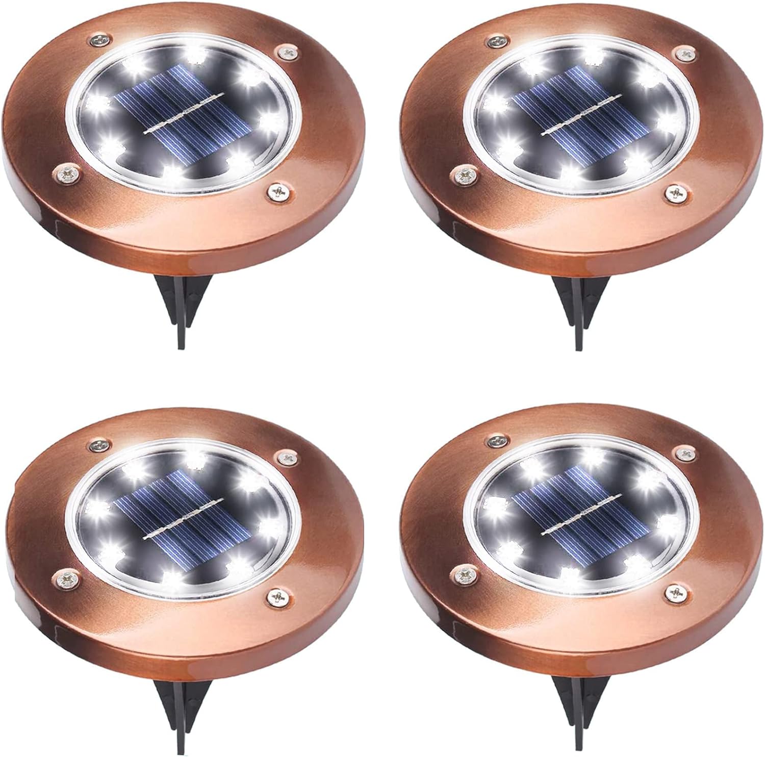JHBOX Solar Outdoor Lights 4 Pack, Flat Solar Disk Lights with Ground
