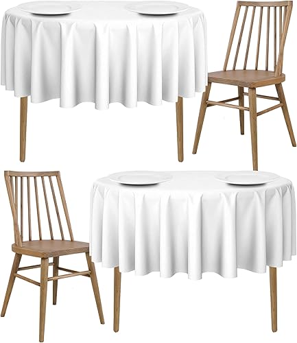 Miniatura 1 de Paquete de 2 manteles redondos blancos de 70 pulgadas para mesas de 30 a 60 pulgadas Mantel de tela de poliéster lavable texturizada de alta calidad