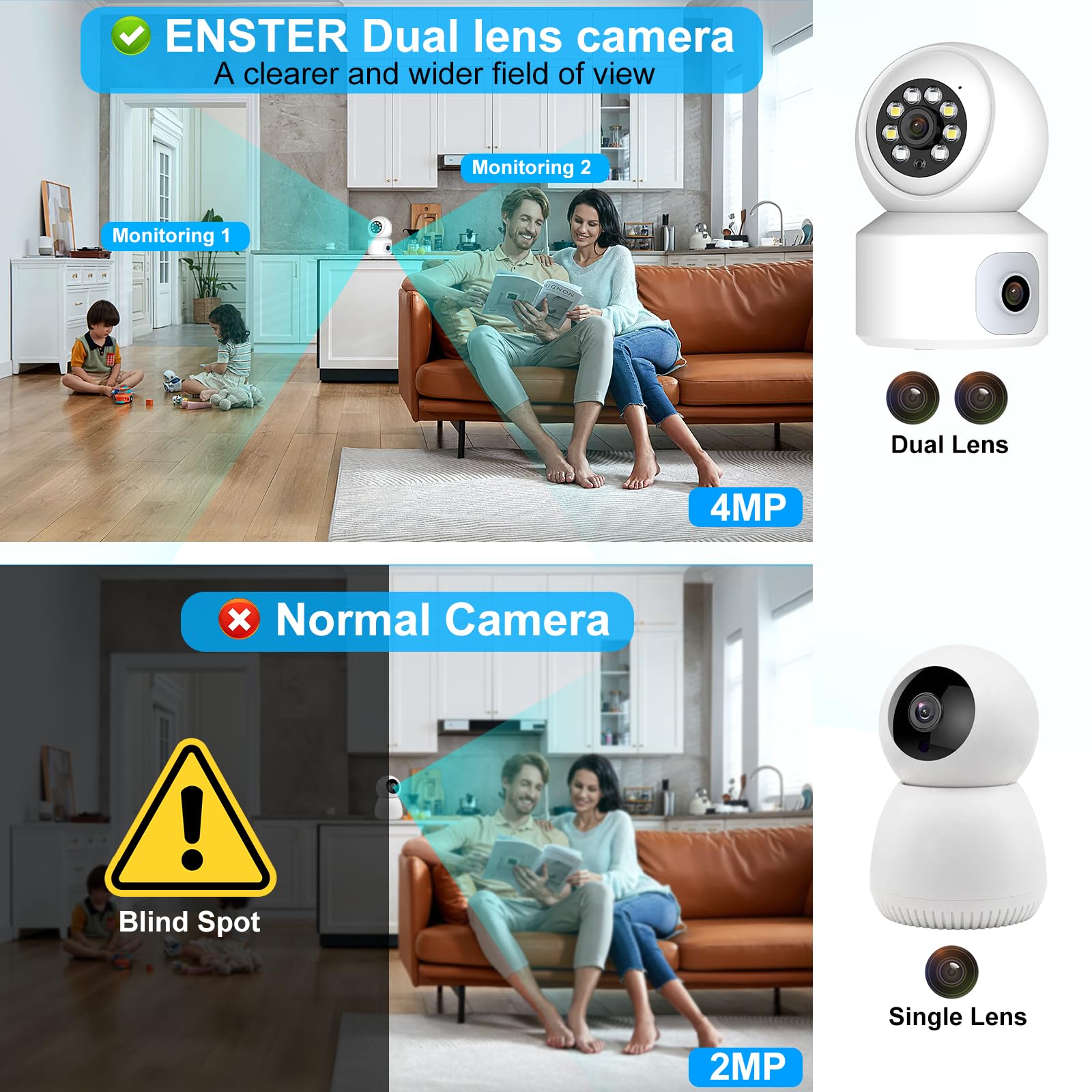 ENSTER Telecamera Di Sicurezza Esterna WiFi PTZ 2K 5MP, Dual-Band 2.4/5GHz, Rotazione 360°, Zoom Digitale 4X, Visione Notturna A Colori 45m, Rilevamento Umani, Audio Bidirezionale, IP66 - 2