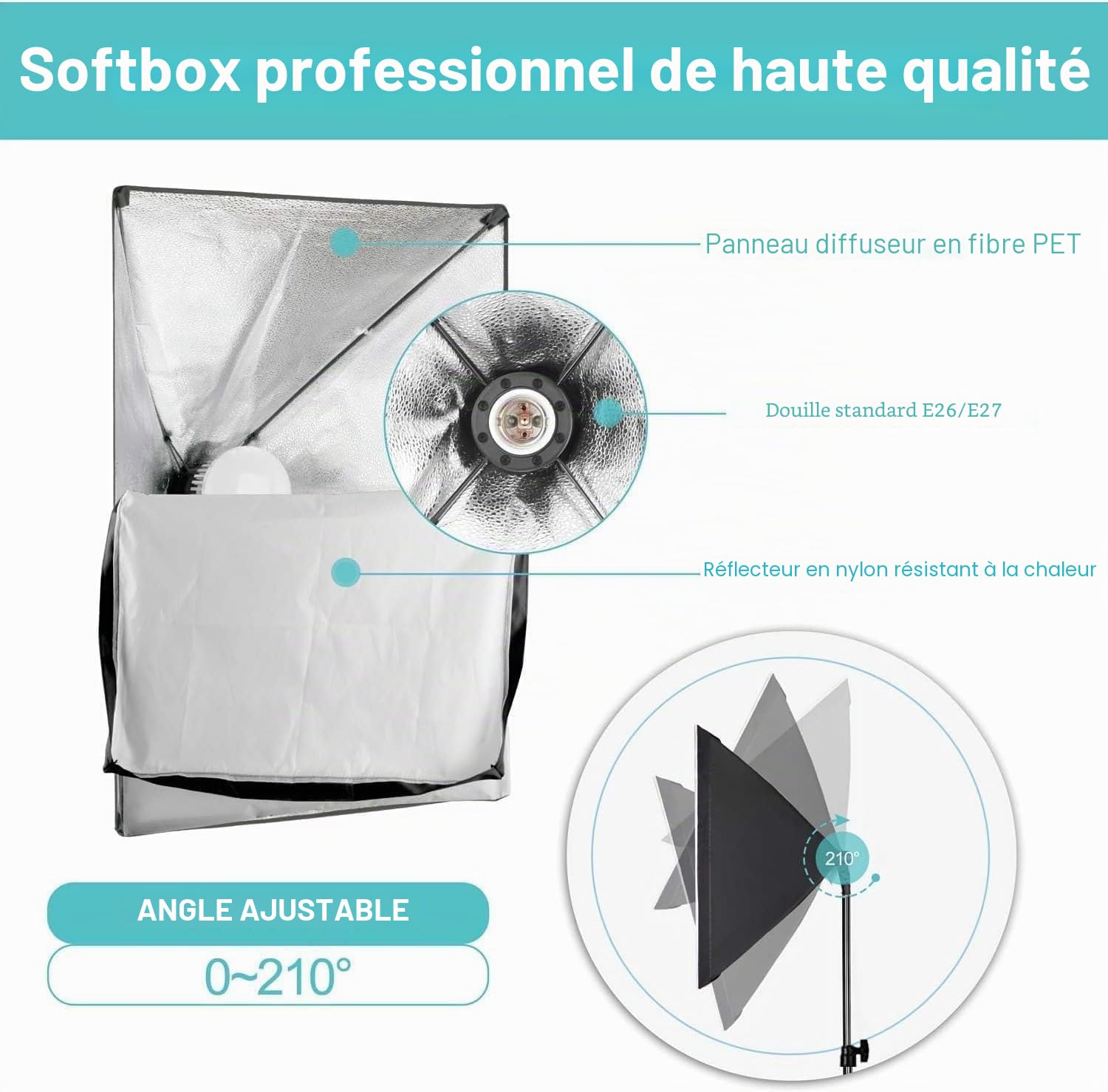 EMART Softbox 50 x 70 cm, Studio Photo et Éclairage à LED à Intensité Variable 85 W 3000-6000 K, Kit Soft Box pour Vidéo, Photographie, Portraits en Studio