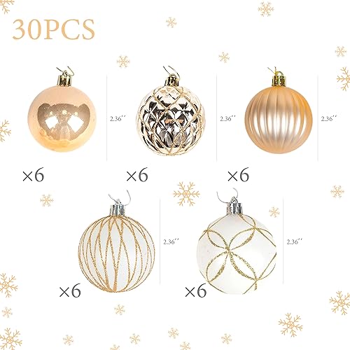 Miniatura 2 de Adornos de bola de Navidad de 30 quilates, purpurina y pintura de 2.362 in2.36 pulgadas, decoración de árbol de Navidad inastillable, juego de bolas