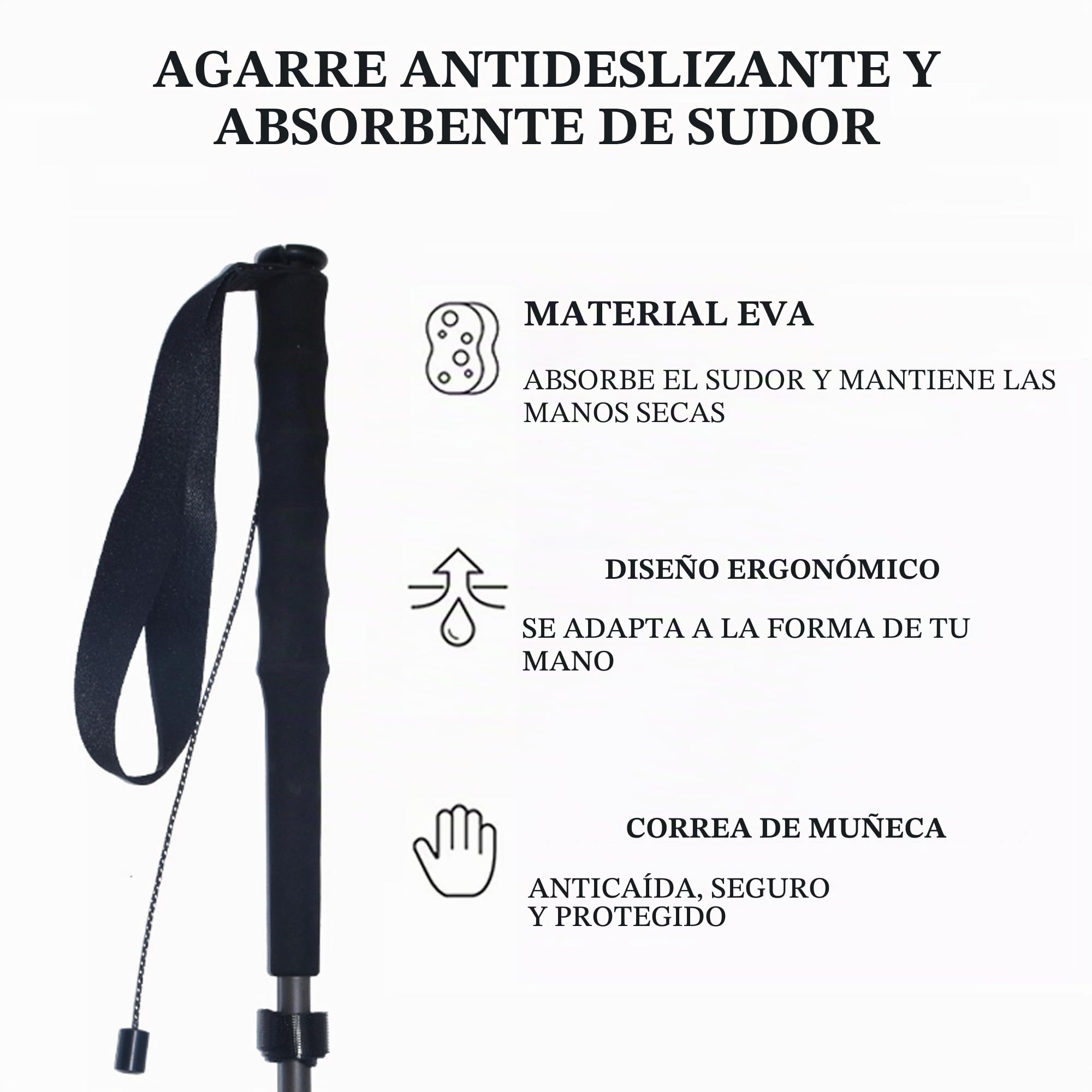 OKHEALING Bastones de trekking ultraligeros: fibra de carbono, 5 secciones, juego de 2, bastones de senderismo, equipo de montañismo, gorra para caminar, absorbe la humedad con bolsa de