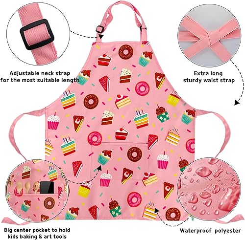 Miniatura 5 de DECOWALL AP-002 - Delantal para niños y niñas, delantales de cocina con bolsillo para niños, para cocinar, hornear, pintura, arte, correa ajustable