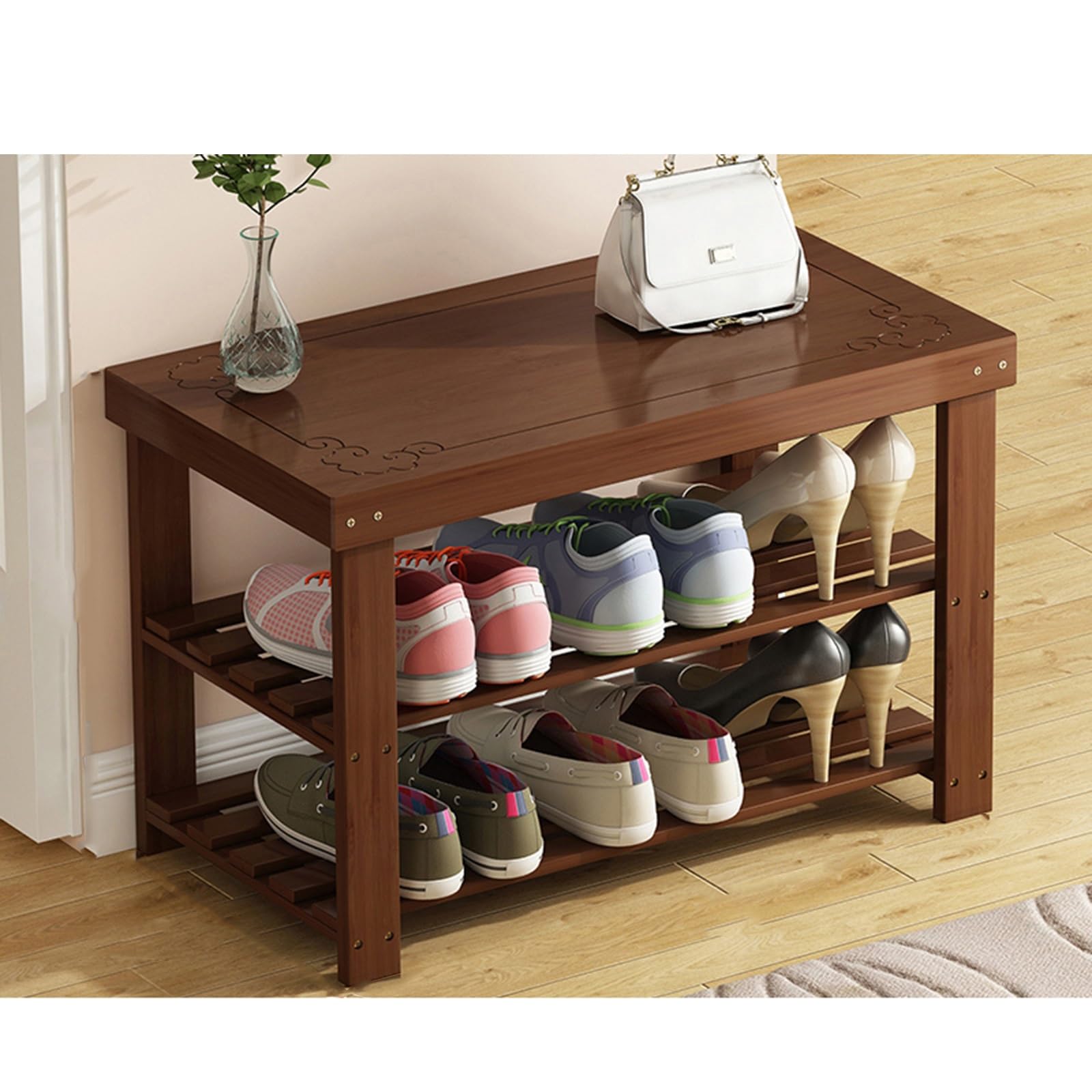 Drewniany stojak na buty ławka organizer na buty stylowa ławka na buty do przedpokoju przedpokoju salonu (70 x 26,5 x 41,5 cm)