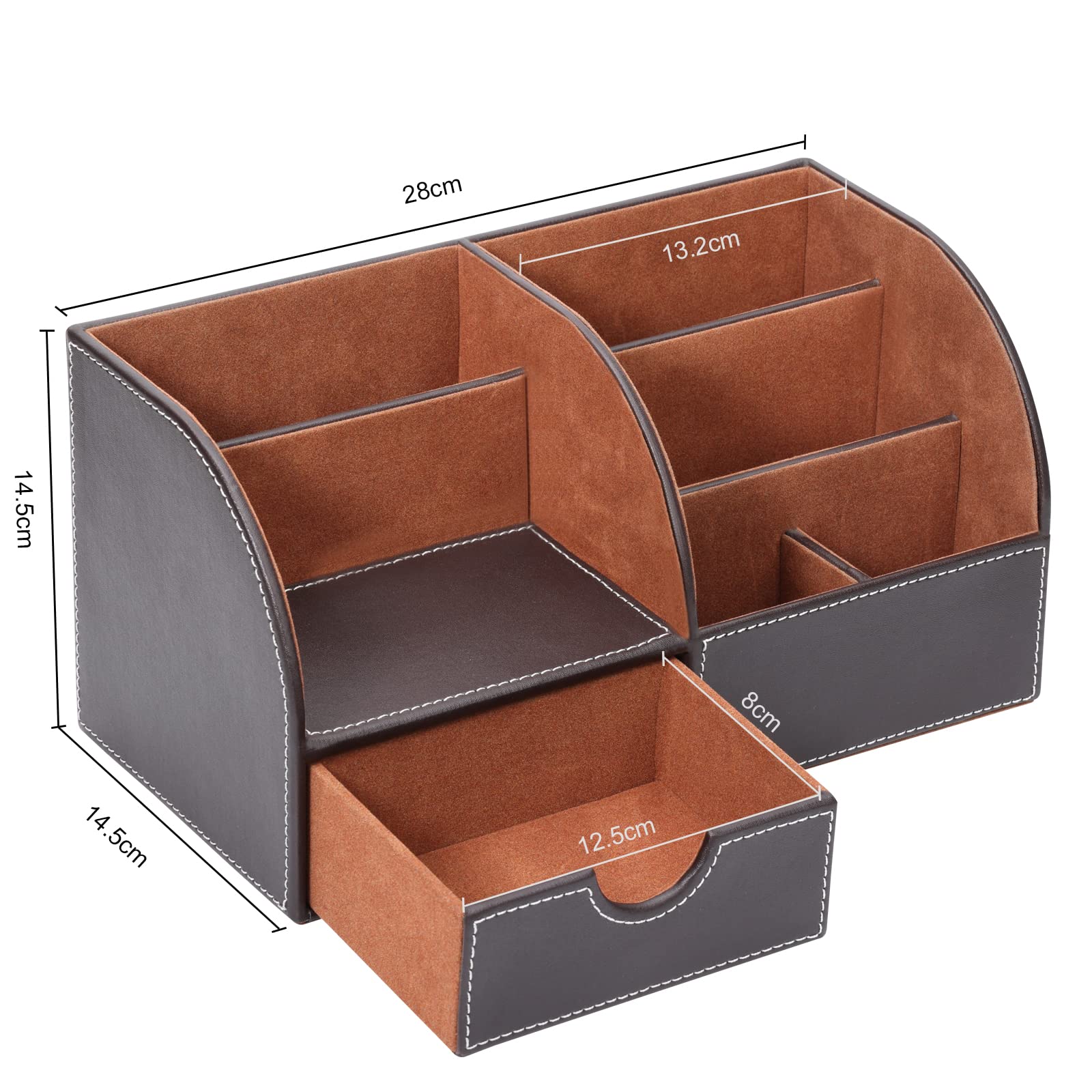 Richblue Organisateur de Bureau Multifonctions Pot a crayon en Cuir Rangement Bureau Organisateur avec tiroir (L-Marron)
