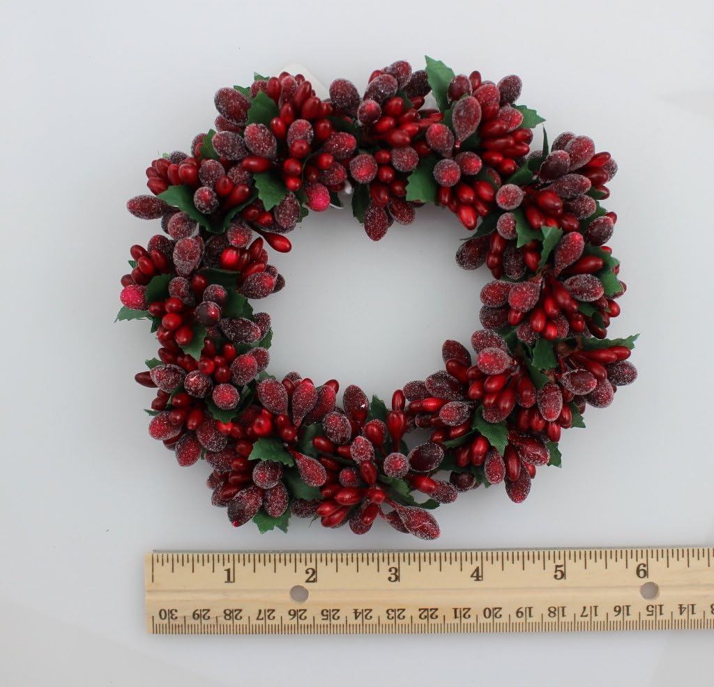 6-inch Christmas Red Beaded Berry Wreath Candlering Candle Ring Ornament - Image 3