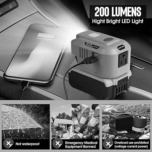 Miniatura 3 de Inversor de fuente de alimentación de 150 W para Dewalt 20 V, TEPULAS DC 20 V a CA 120 V, generador inversor de corriente alterna 120 V, adaptador