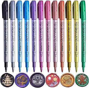 Wax Seal Kit, 12PCS Metallic Marker Color Pen for Decorating Wax Seal Stamp, Premium Wax Seal Set for Wedding Wax Envelope Seal, Fit All Beads or Wax Seal Sticks Wax Seal Pen Kit 2