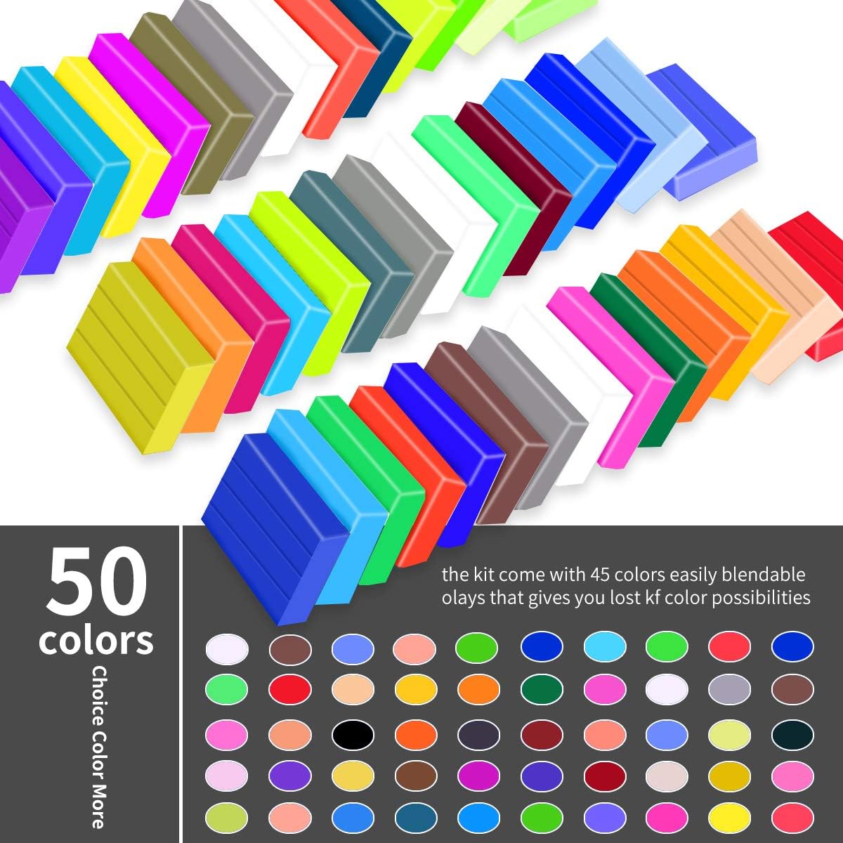 Polymer Clay - Oven Bake Clay 50 Colors DIY Colored Clay Kit with Modeling Tools, Safe and Nontoxic Molding Clay, Best Gift for Kids (50 Color) : Arts, Crafts & Sewing