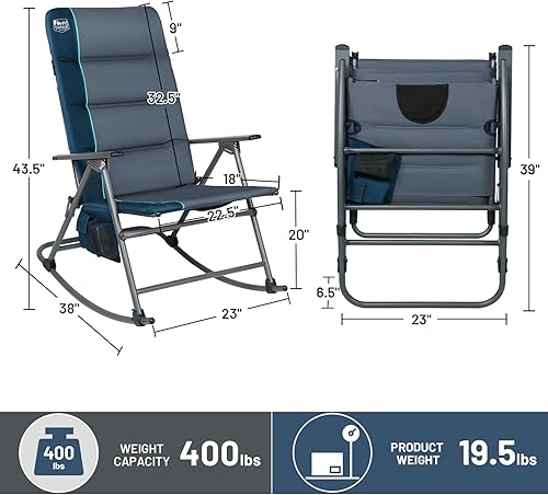Vista 3 de TIMBER RIDGE Silla de columpio plegable extra grande para acampar, silla de columpio acolchada para exteriores con respaldo alto, silla portátil Azul