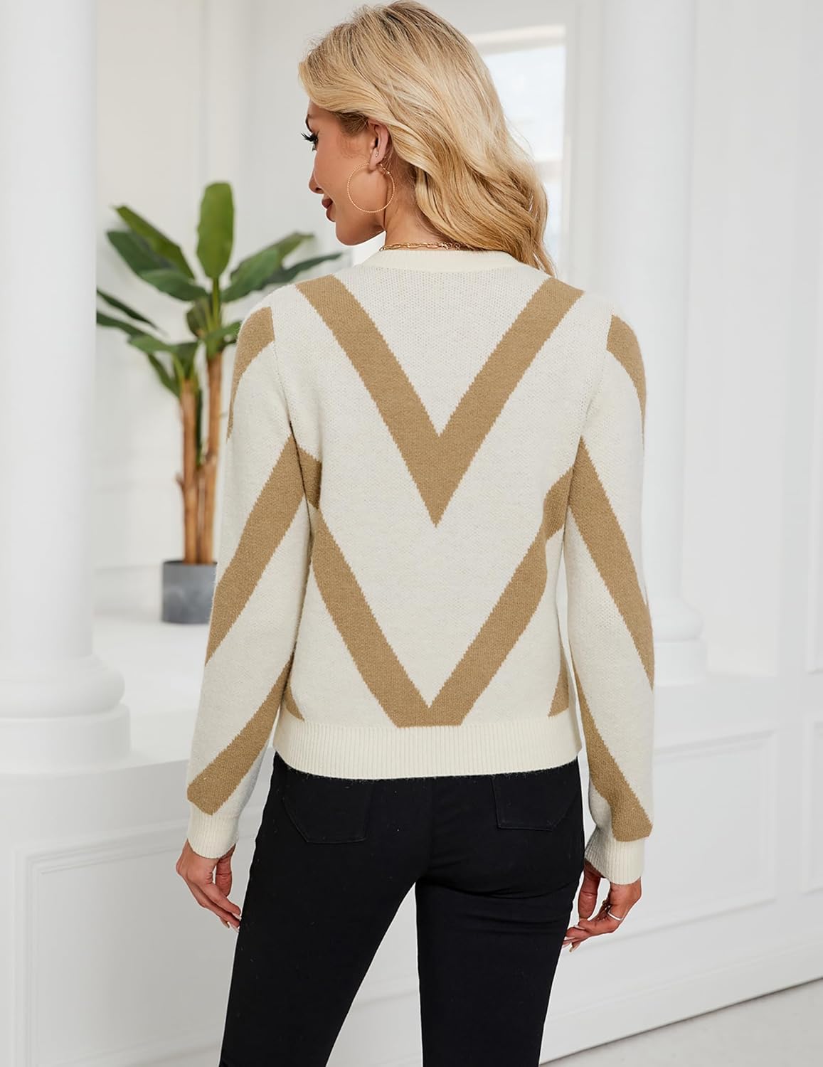 Womens Dressy Casual Color Block Striped Sweater Fall 2025 Trendy Outfits Lightweight Ribbed Knit Pullover Top - Image 3