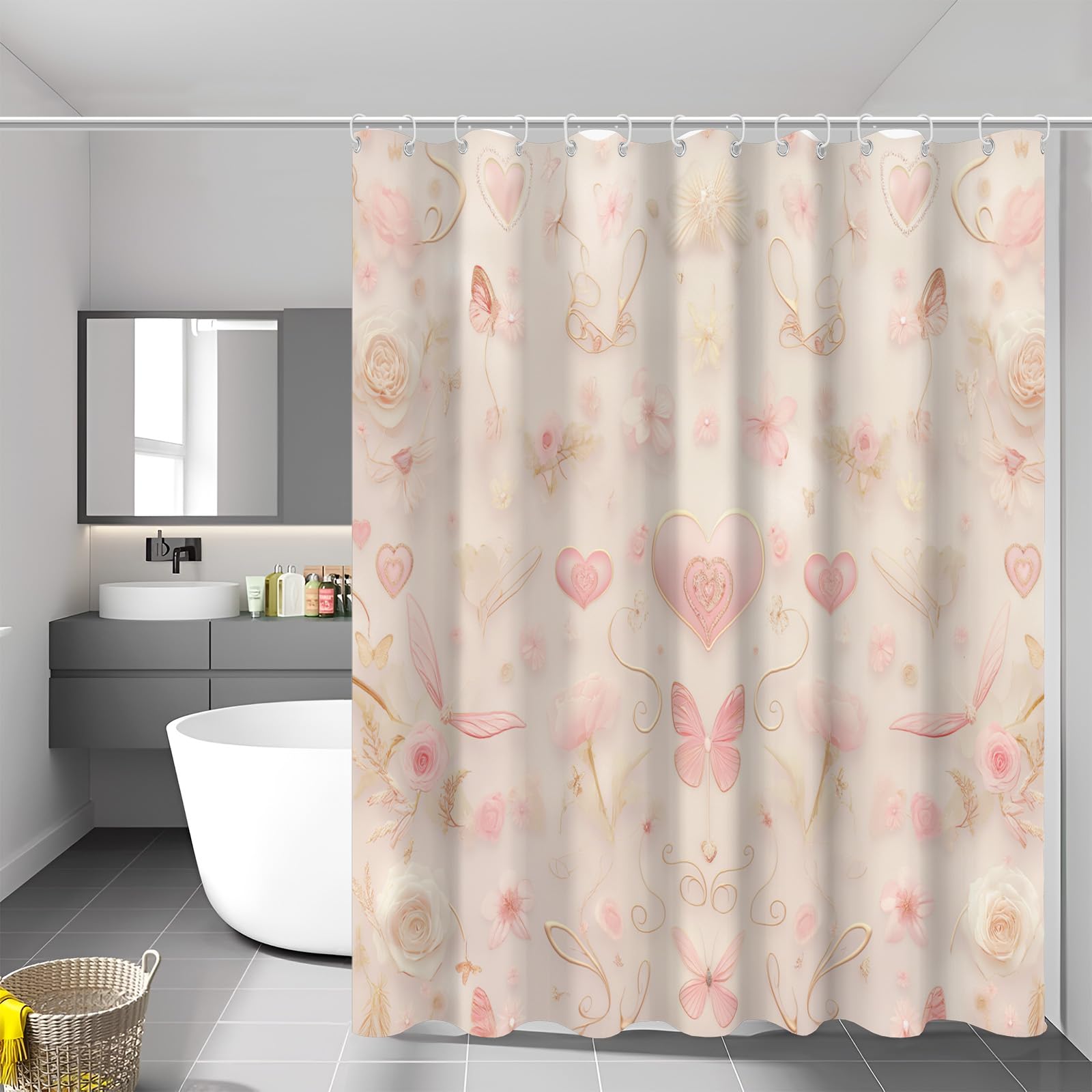 Rideau de bain anti moisissure et imperméable en polyester or rose 180x200 cm