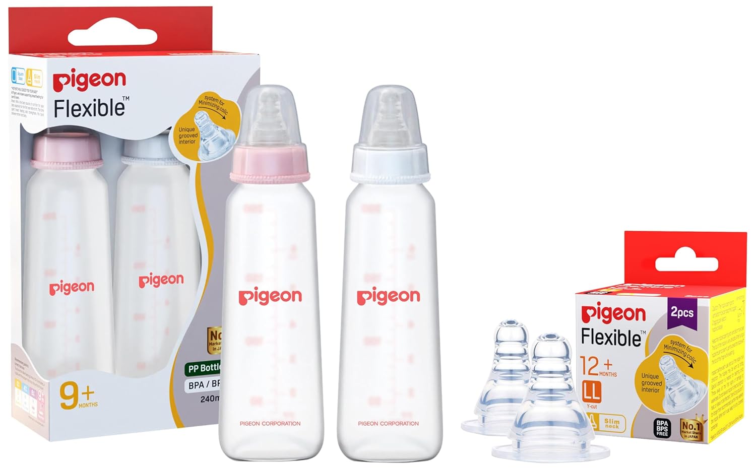Pigeon Glass Baby Feeding Bottle, With Added Nipple L, For 9+ Month Babies,BPS Free,BPA Free,With Add Nipple L, 240 ml main image 0