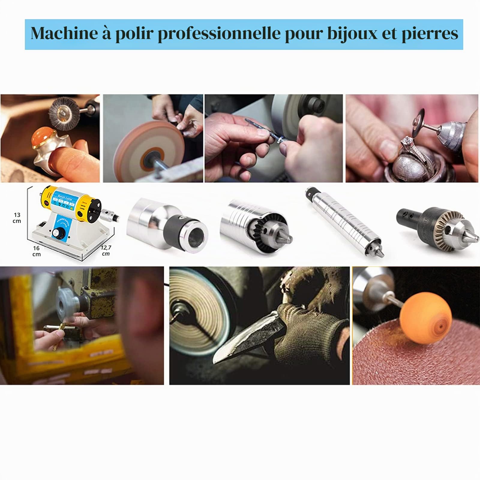 Polisseuses électriques, Machines de polissage, polisseuse de banc 350 W, mini bijoux polissage de roches polissage, kits d'outils de bureau, vitesse variable 0 ~ 10000 tr/min, bricolage Rock Gem Jade