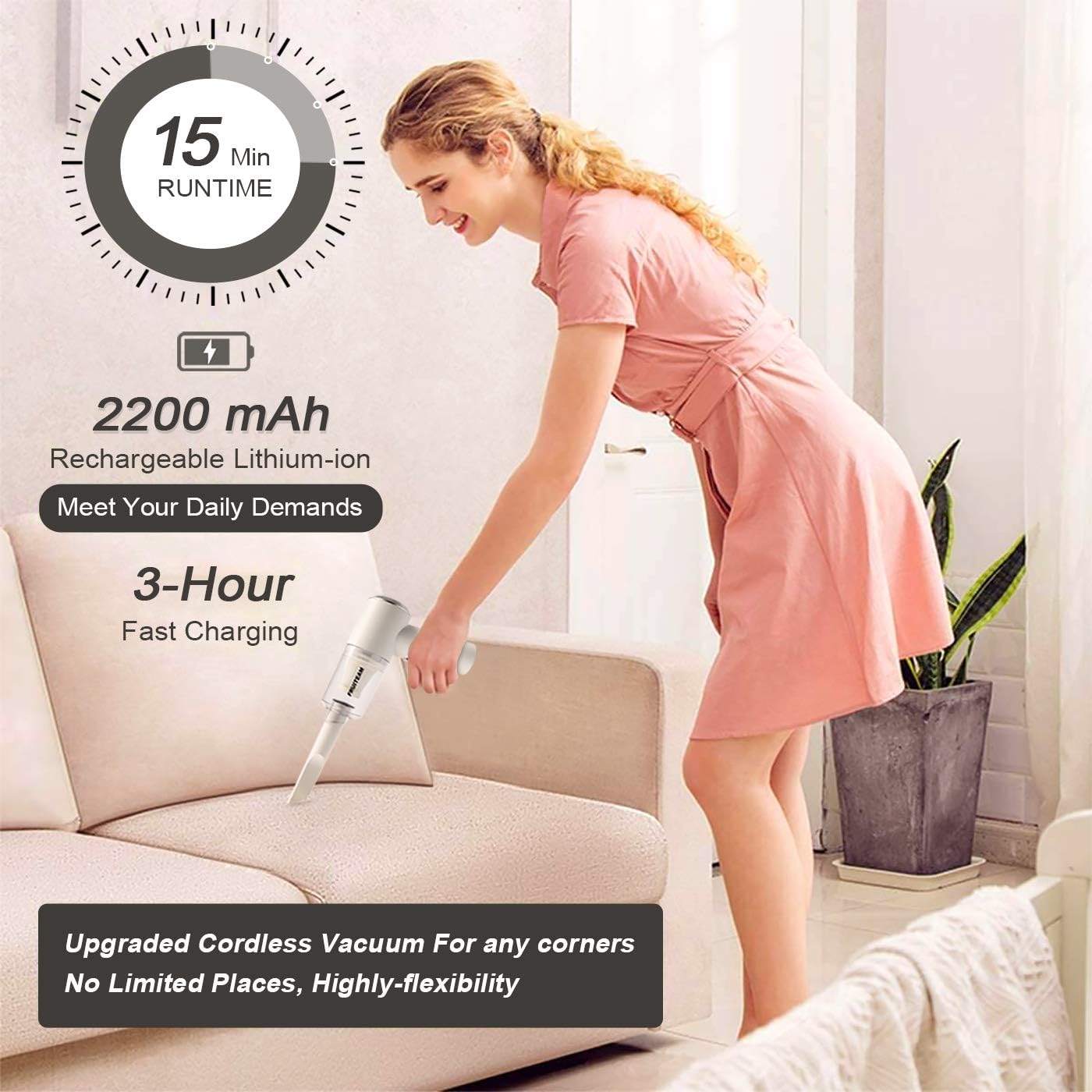 Lіmіtеd Stосk FRUITEAM Mini Handheld Vacuum Cordless Keyboard Vacuum Cleaner with LED Light, Pet Hair Vacuum with Powerful Cyclonic,Portable USB Vacuum Cleaner for Car andHome