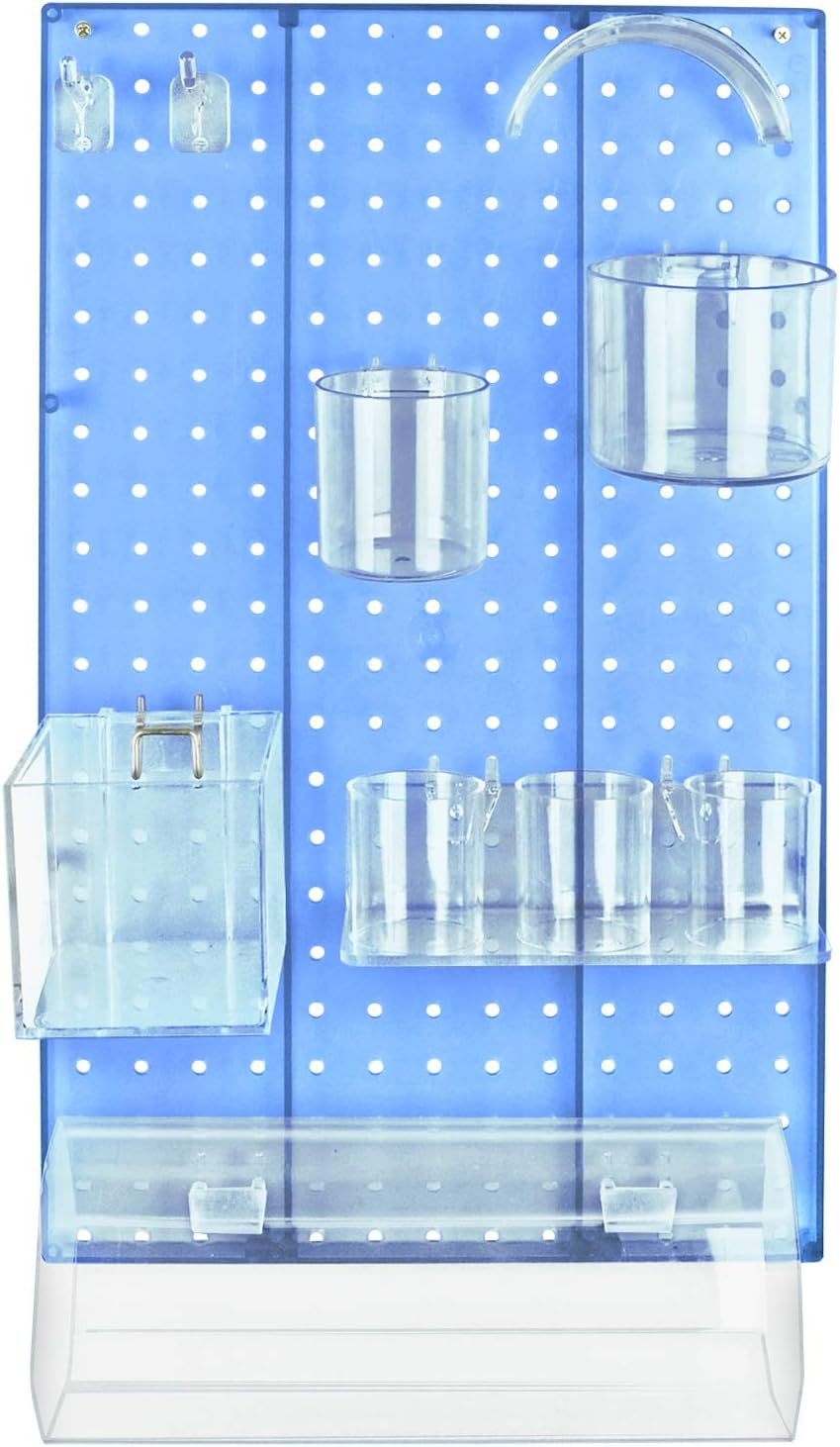 Azar Displays 900940-GRE The DIY Multi-Purpose 10-Piece Pegboard Wall Organizer Kit with One Panel and Accessory Assortment: Hooks, Bins, Headband Holder, Cylinder and Cups. Peg Wall Storage System