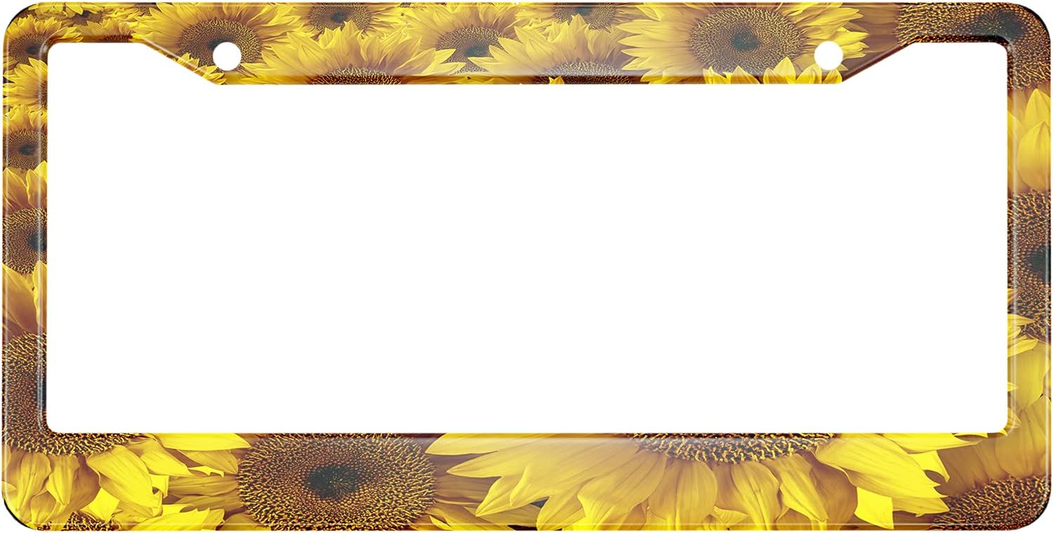 Swono Sunflower Bright Yellow License Plate Frame Rustic Looking Grunge of Sunflowers License Plate Cover Aluminum Metal License Plate Holder Frame for Women Men Auto Decoration for US Car/Truck