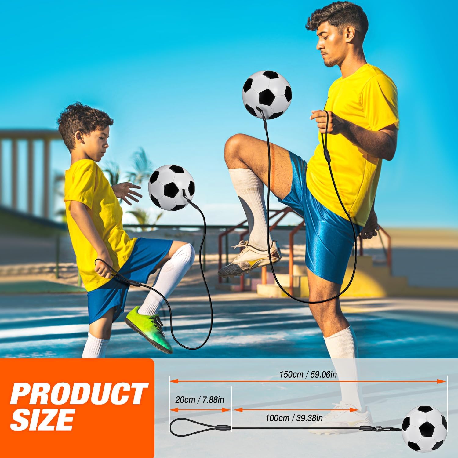 Soccer Training Equipment, Soccer Ball Dribble Trainer for Juggling, Foot Control, Kicking Practice, Kick Trainer with Soccer, Adjustable Cord Solo Soccer Ball Practice Equipment Aid Return