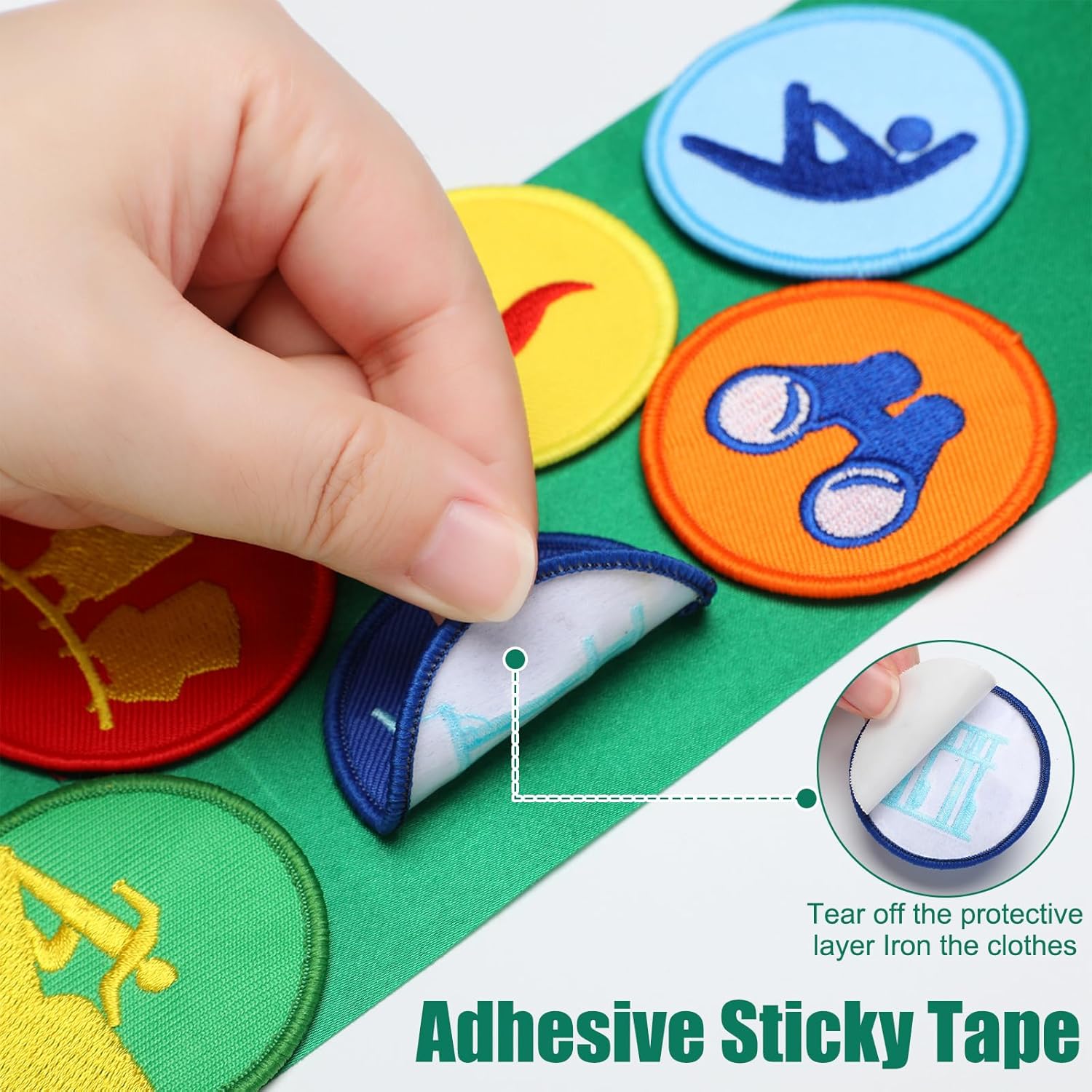 Condition photo showing New/Like New for Croknit 3 Pcs Halloween Women Scout Costume Set for Cosplay Satin Sash with Embroidered Patch Neck Hair Scarf Green French Beret Hat Scout Outfit for Halloween Party Supplies Accessories