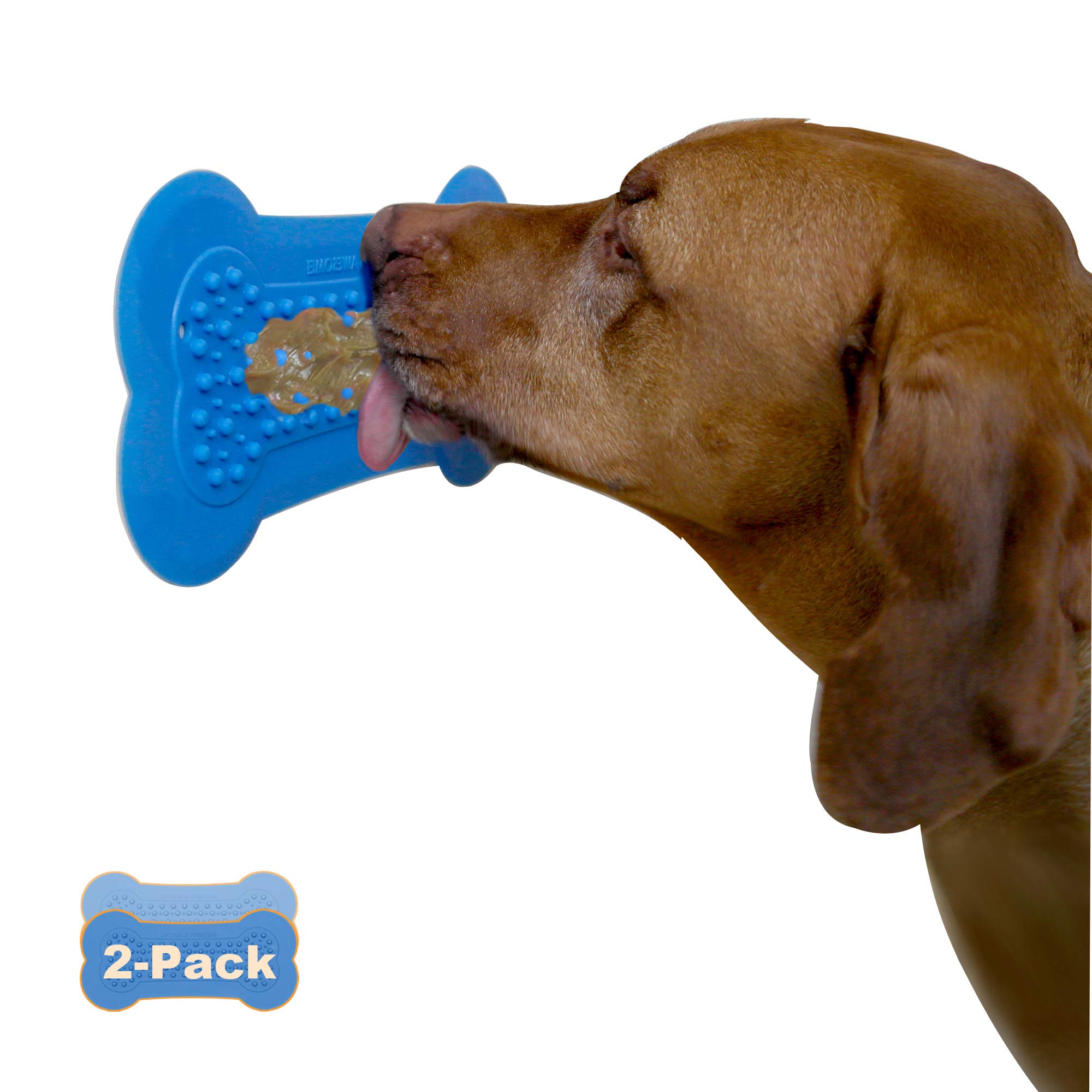 Lick Lick Pad Dog Accessories | Pet Shower Attachment | Dog Peanut Butter Lick Pad | Dog Bathing Station | Dog Bathing Supplies | Veterinarian Used | Suction to Wall | Large (Large - 2 Pack, Blue)
