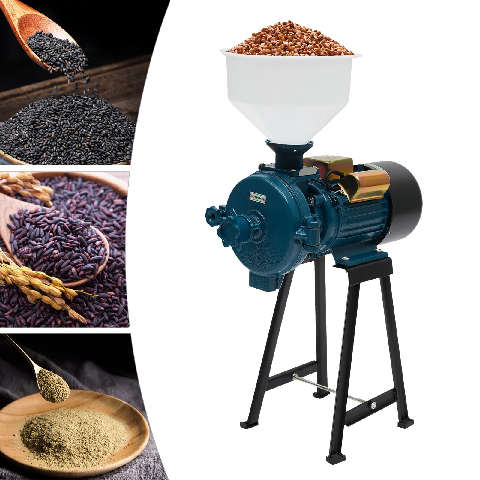 Molino de cereales eléctrico de 2200 W, trituradora para cereales forraje, diseño ajustable, disipación rápida del calor, 220 V, 1400 R/min, apto para molinos de granos, supermercados (azul)