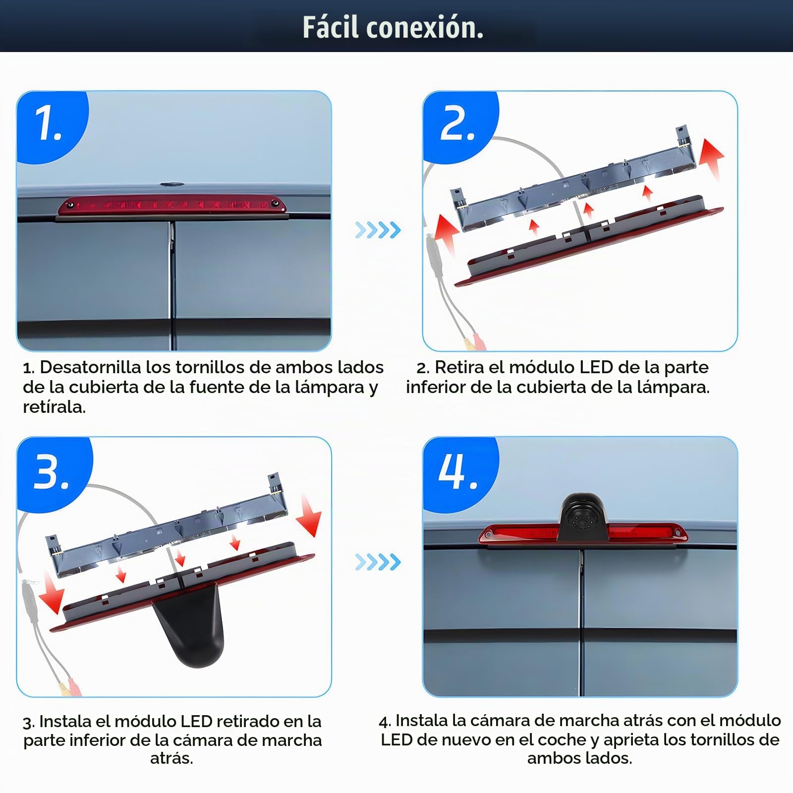 CAMECHO Cámara de Marcha atrás 720P HD para Mercedes Sprinter 2006-2019 & VW Crafter 2007-2019, Gran Angular 140°, Impermeable IP67, visión Nocturna con Luces infrarrojas, fácil de Instalar