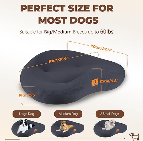 Miniatura 5 de Camas ortopédicas para perros grandes y medianos, cama para perros de espuma viscoelástica pura de 9 pulgadas de grosor con funda extraíble lavable,