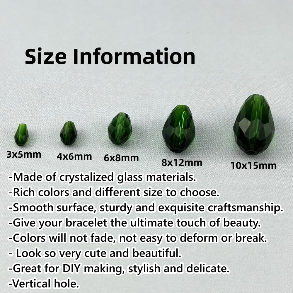 100pcs 8x12mm Teardrop Crystal Glass Beads for Jewelry Making, Faceted Vertical Hole Teardrop Glass Spacer Beads for Wind Chimes Bracelet Earring Necklace DIY Craft(Dark Green) - Image 2