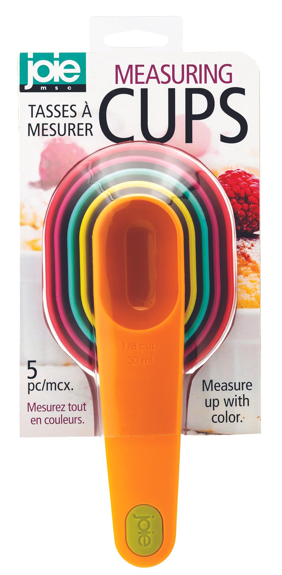Joie Measuring Cups Set – 5-Piece Plastic Measuring Cup Set in Assorted Colors for Baking and Cooking, BPA-Free