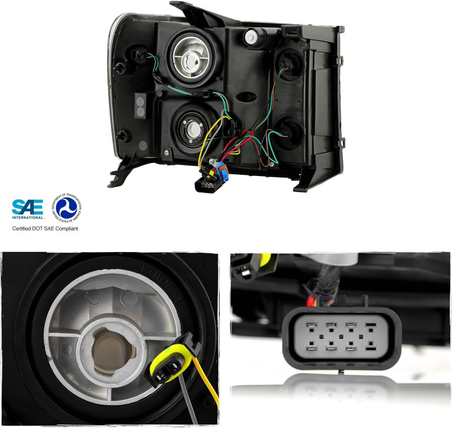 AKKON - Fits 2007-2013 GMC Sierra 1500 / 2500HD / 3500HD Black Headlights Pair w/LED Tube Bar DRL Light
