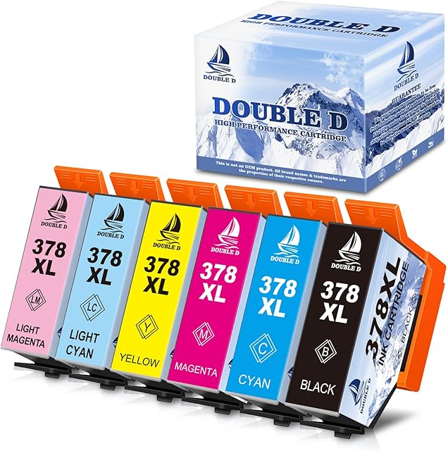 DOUBLE D 378XL Ink Cartridges for Epson 378, 378XL Ink Multipack, Work for Epson Expression Photo XP-8500 XP-8505 XP-8600 XP-8605 XP-8000 XP-8700 ((1BK, 1C, 1M, 1Y, 1LC, 1LM) 6 Pack Upgraded