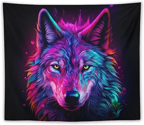 Miniatura 9 de FeoYoed Tapiz de lobo de animales para colgar en la pared, decoración estética para dormitorio, sala de estar, arte de pared de lobo fresco, tapices