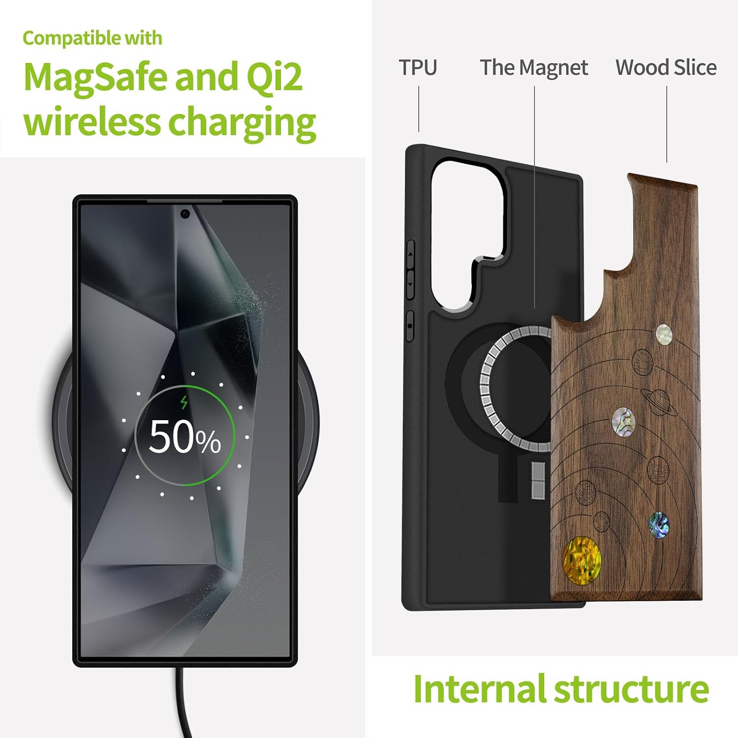 Carveit Magnetic Wooden Case for Samsung Galaxy S25 Ultra Case, Wood Artisan Engraved & Handmade Shell Inlaid, Compatible with MagSafe Wireless Chargers (Solar System) Walnut