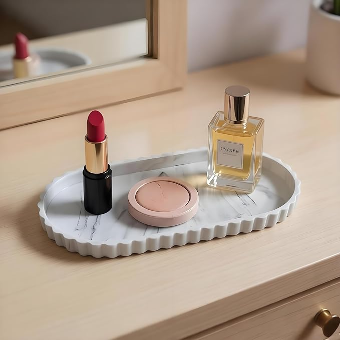 Bandeja Organizadora de Silicona 12" x 5.3" Blanco Mármol miniatura 2