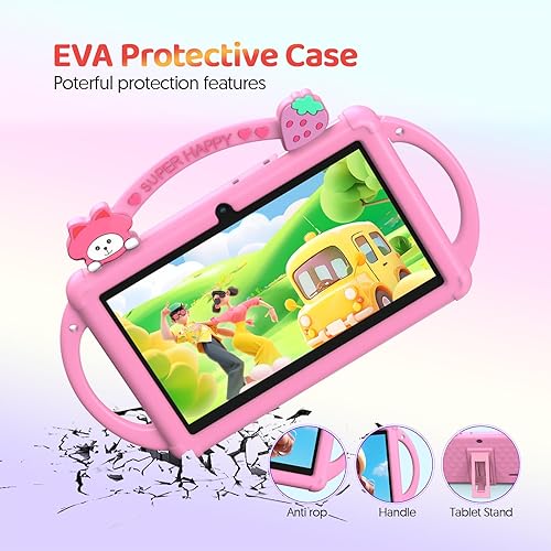 Miniatura 5 de Fitifun Tableta para niños de 7 pulgadas, Android 13 para niños, 4 GB de RAM, 32 GB ROM 1 TB expandida, tableta de cuatro núcleos con funda a prueba