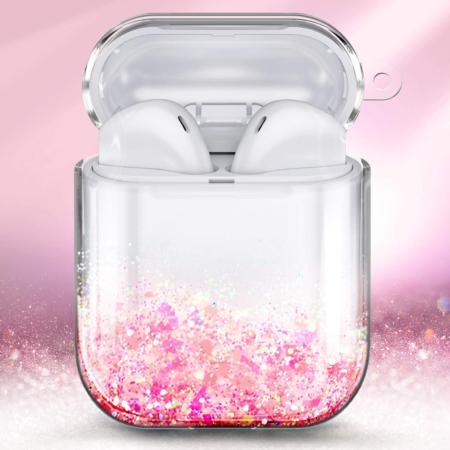 E-Began Glitter Liquid Case Designed for Airpods, Sparkle Flowing Floating Durable Girls Cute Clear Hard Cover Carrying Case Compatiable with Apple AirPods 1st/2nd -Rose Gold