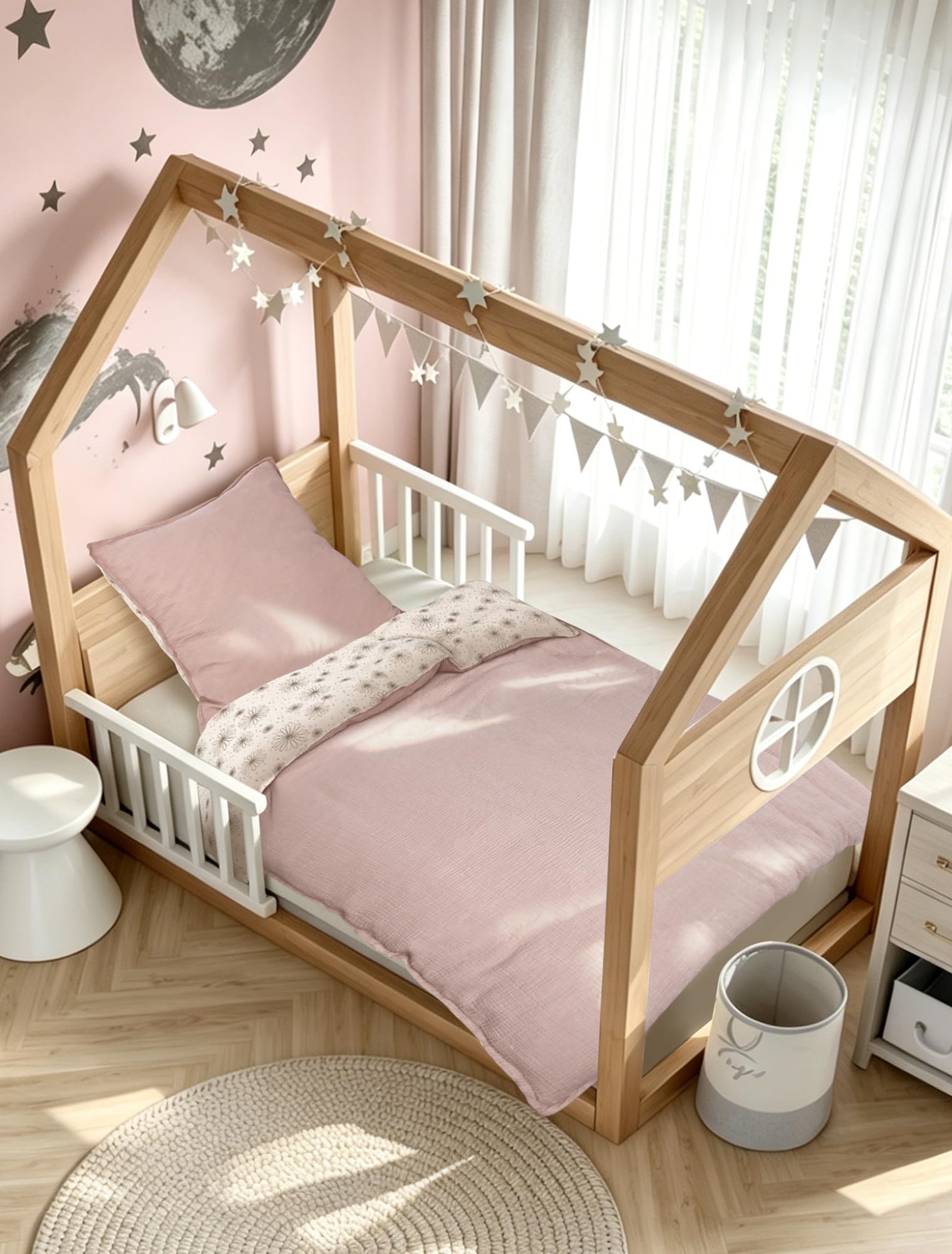lulumoon Pościel dziecięca 135 x 200: poszwa na kołdrę 135 x 200 + poszewka na poduszkę 80 x 80 cm z bawełny Oeko-Tex Standard – lekka i wygodna pościel dla dzieci